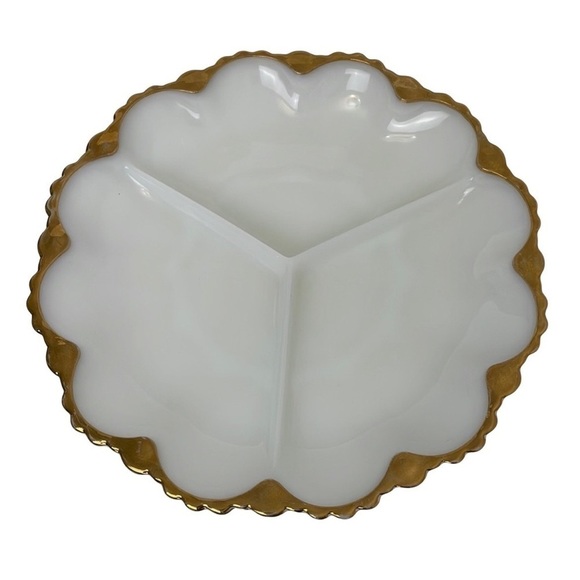 Milk Glass Gold Trim Divided Dish - Picture 1 of 6